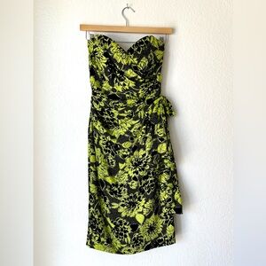 VINTAGE silk dress / strapless neon green + black party dress / size 6